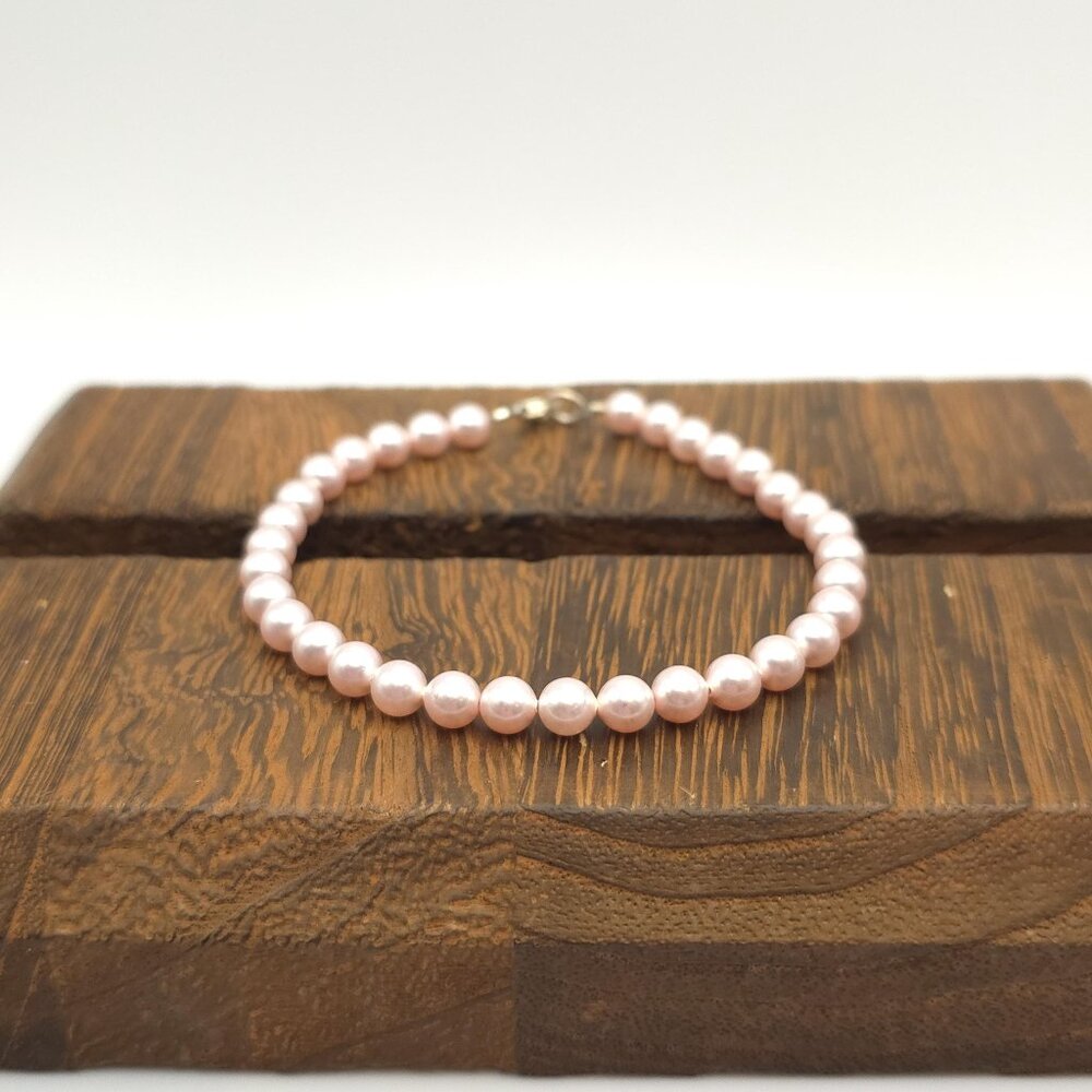 9 Inch Sterling Silver Faux Pink Pearls Ankle Bracelet B313